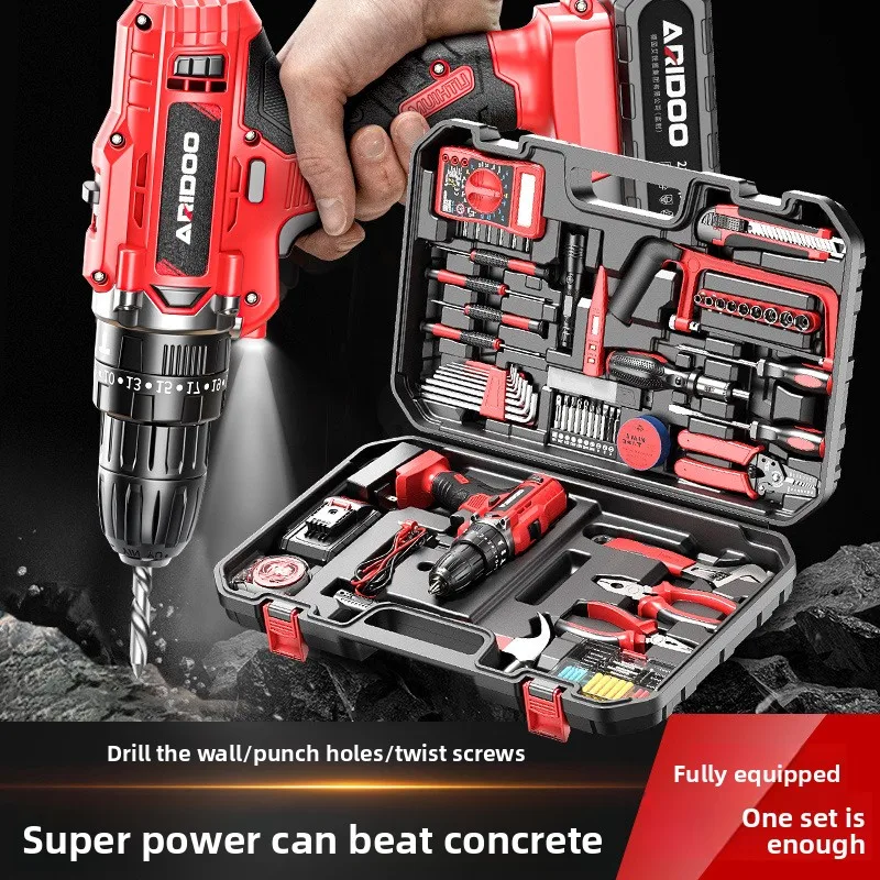 21V Cordless Drill Tool Case Set with 12V Electric Hammer Screwdriver 121 Piece Home Repair Kit Rechargeable Batteries Charger
