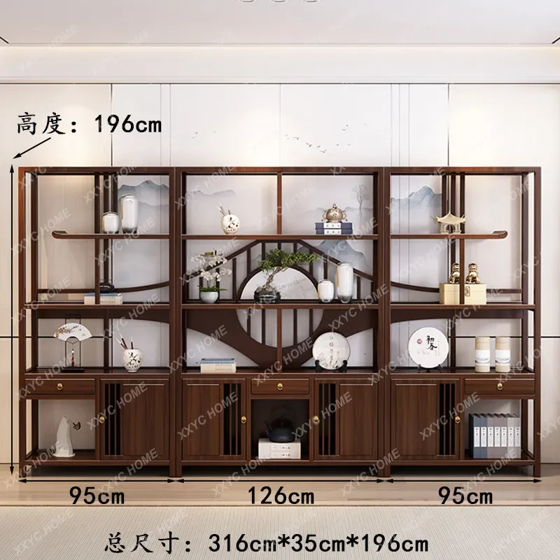 New Chinese Style Solid Wood Bogu Rack Multi-Treasure Pavilion Storage Rack High-End Living Room Screen Bookshelf