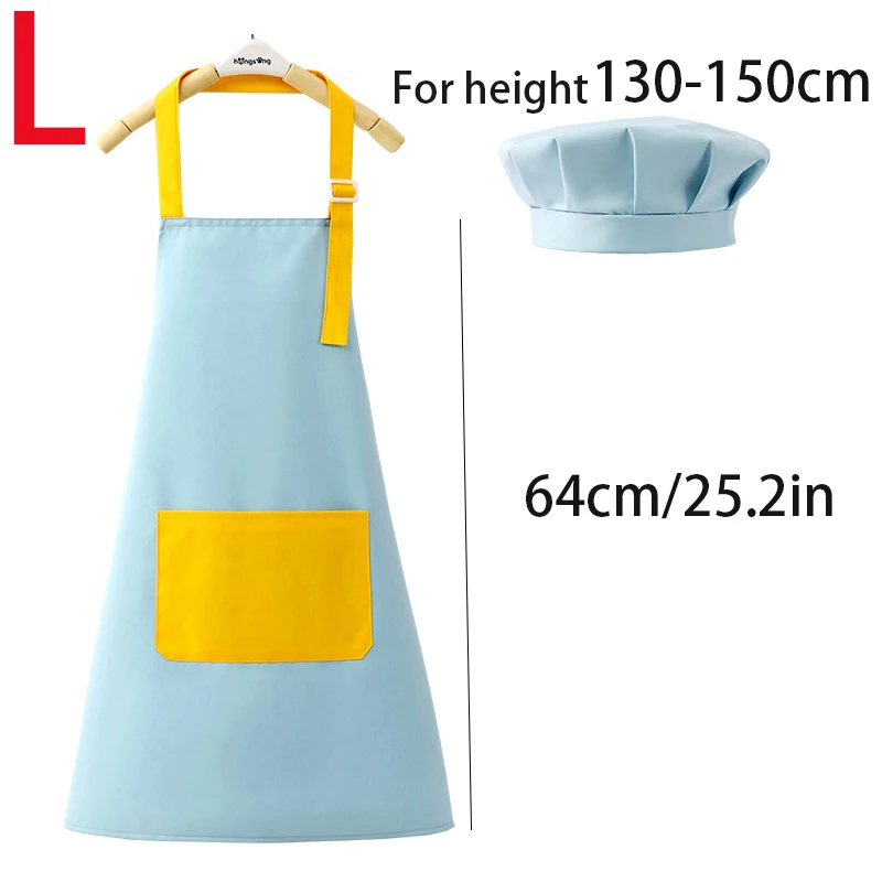 Kids Apron and Chef Hat Set Adjustable with Large Pocket for Girls Boys Kitchen Bib Aprons for Cooking Baking Painting