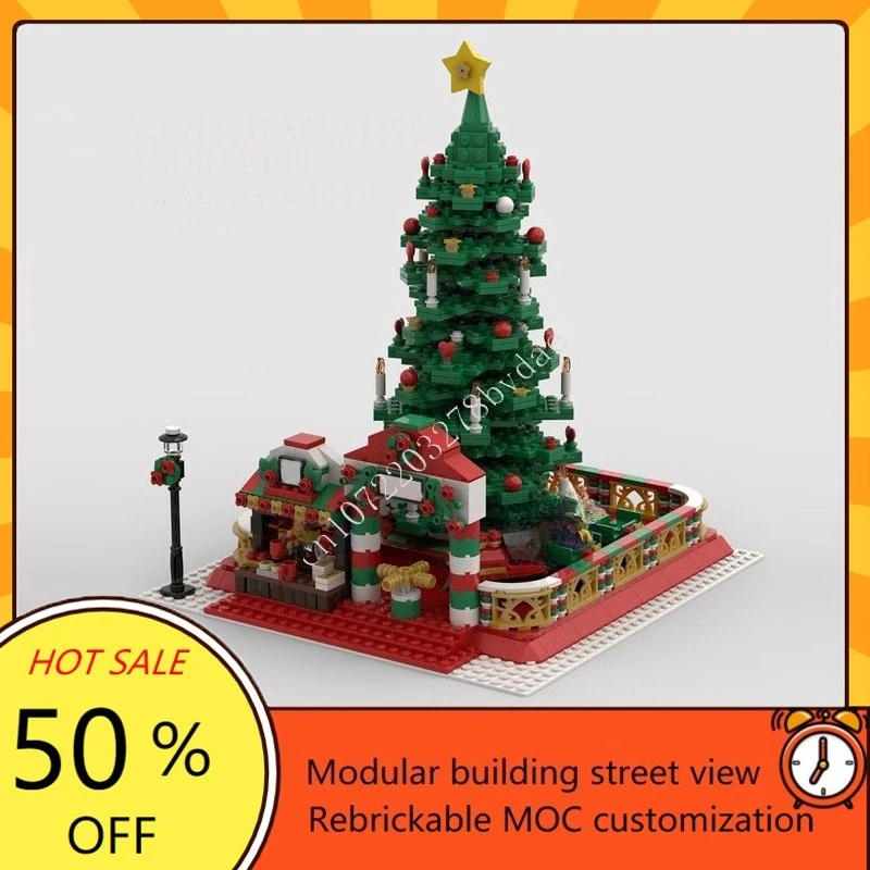 1300PCS Winter Village Train Ride Modular MOC Creative street view Model Custom Puzzle Architecture DIY Education Model Gifts