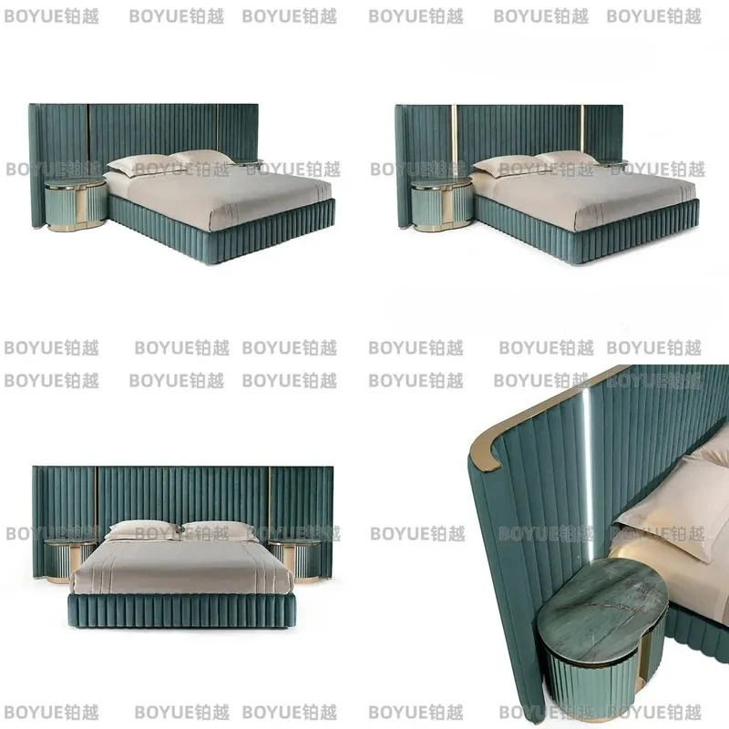 Italian Genuine Leather Double Bed Modern Light Luxury Soft Upholstered Master Bedroom Furniture Premium Cowhide Platform