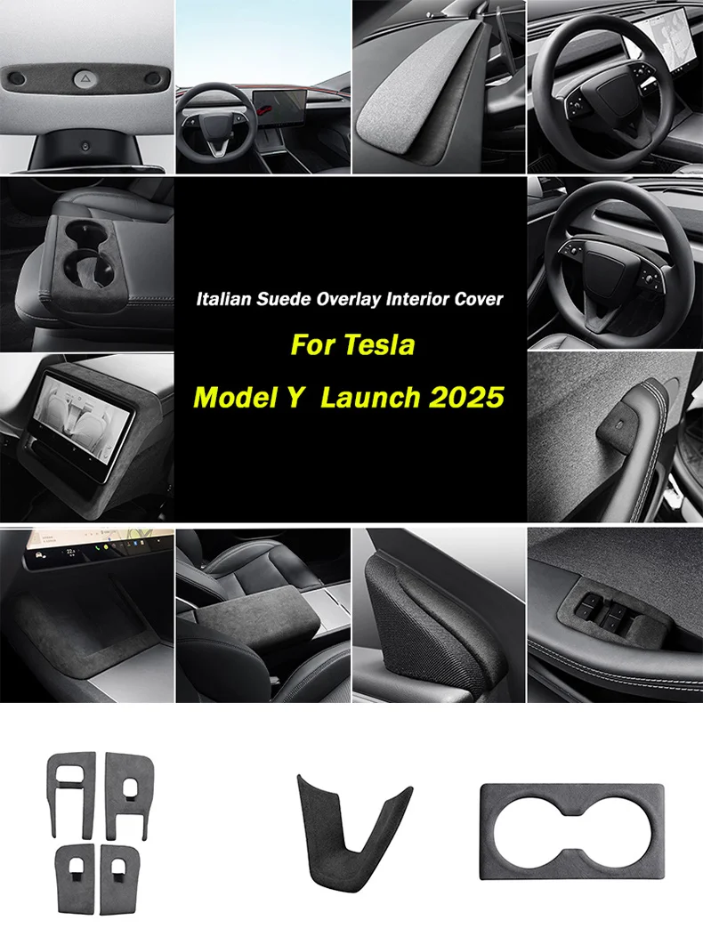 

For Tesla Model 3/Y Highland 2025，Super Suede interior accessories rear armrest cup holder armrest box cover decoration panel