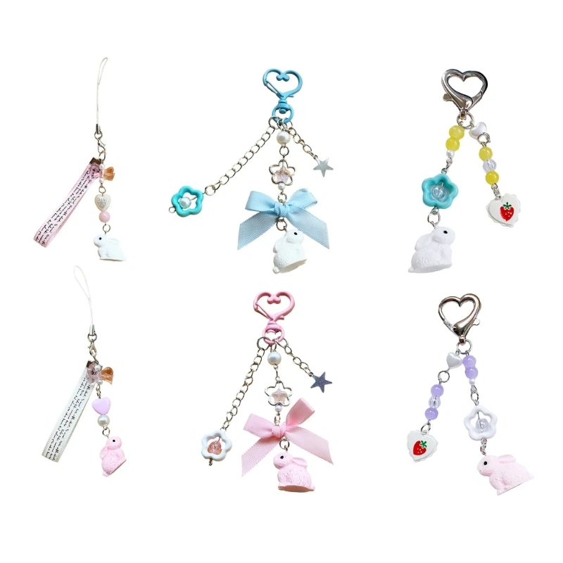 Fashionable Strawberry Rabbits Themed Sturdy Acrylic Phone Charm Elegant Designs for Stylish Accessory Attachment C1FC