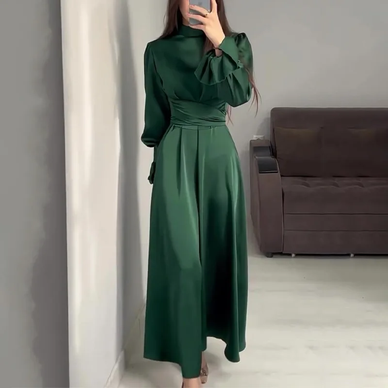 2024summer Autumn/Fall New Style Europe And America High Waist Fashion Solid Color Long Dresses Female In Stock Women'S Clothing