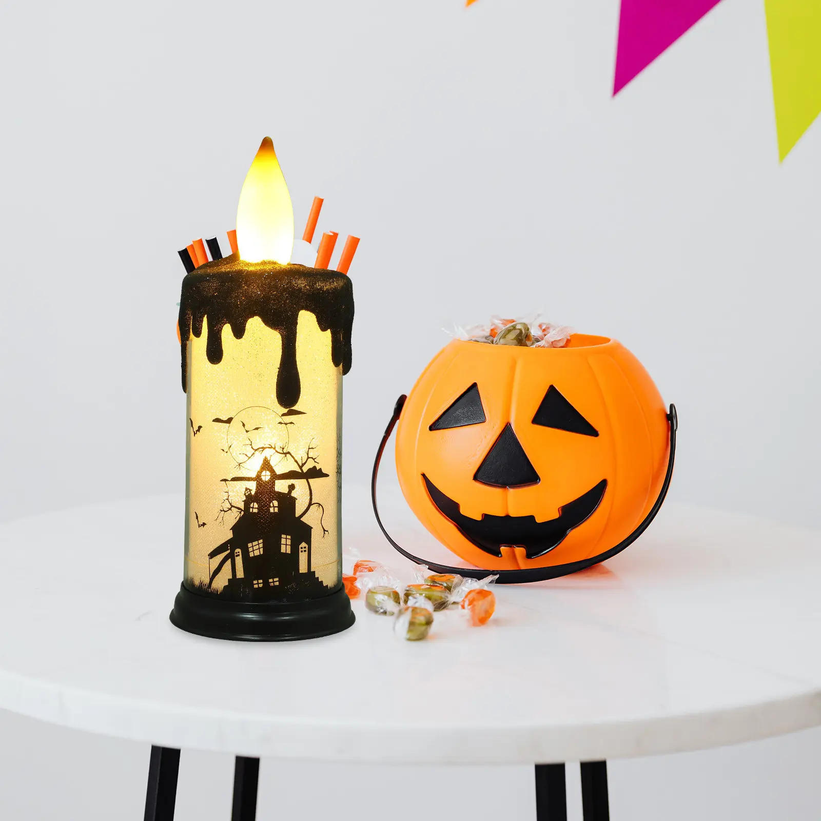 1Pcs LED Electronic Light Flameless Battery Operated Halloween Decorative Light Night Lamp