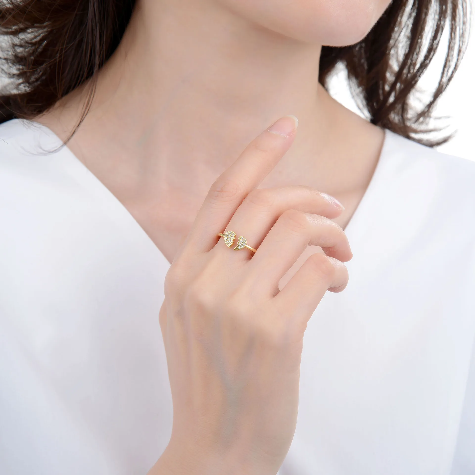 LIVVY Silver Color Broken Heart Ring For Women Hip Hop Couple Fashion Creative Design Opening  Adjusted Jewelry