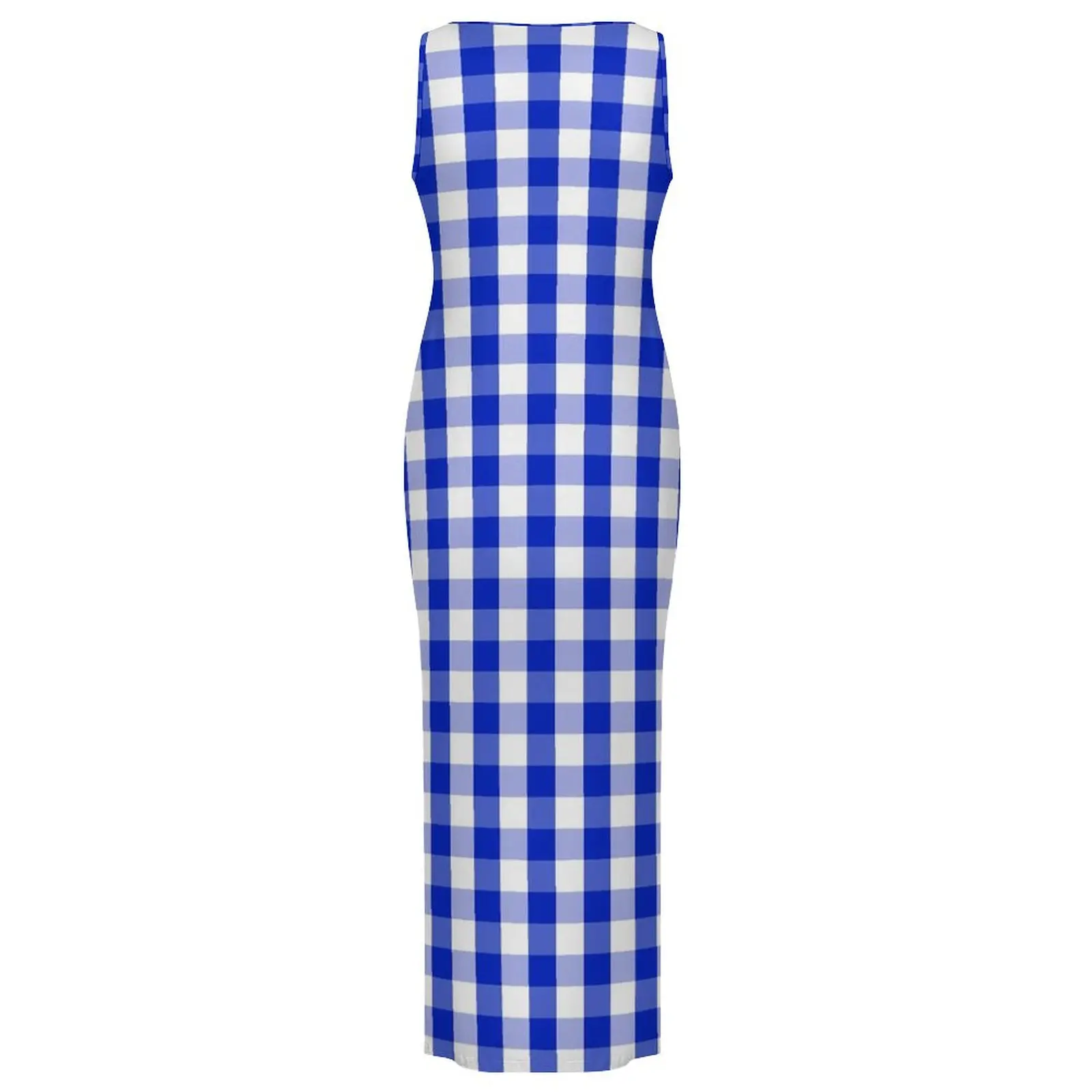 Womens Blue White Gingham Dress Check Plaid Squared Fashion Bodycon Dress Holiday Vintage Maxi Dresses Design Big Size Clothing