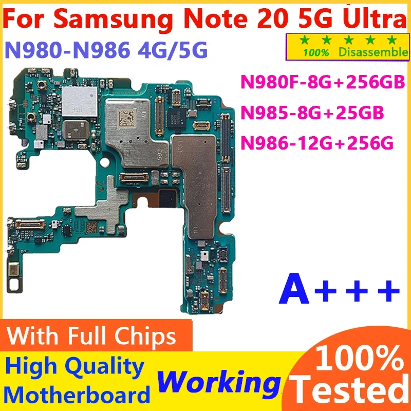 Wokring Unlocked for Samsung Galaxy Note20/N20 Ultra 5G Motherboard N985F N981B N981U N986B N986U  Logic Board  replacement Test