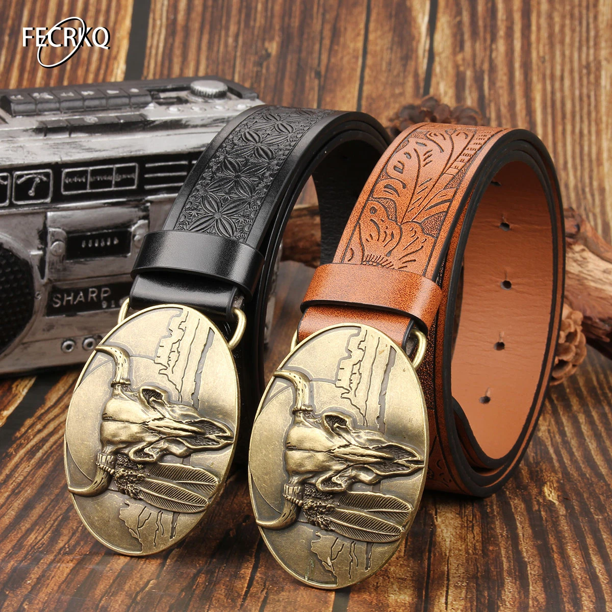 Новый джинсовый ремень в стиле вестерн с коровьей головой, мужской ремень с пряжкой в стиле ретро, трендовый ремень, персонализированный ремень в этническом стиле для мужчин на Хэллоуин