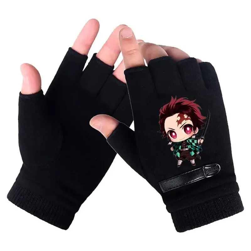 Anime Demon Slayer Student Half Finger Gloves New Winter Men Woman Fingerless Warm Knitted Gloves Outdoor Bicycle Gloves - view 4