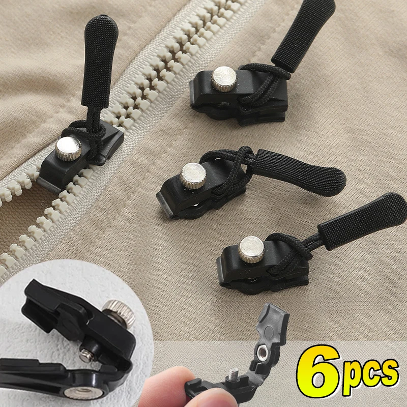 6pcs Zipper Repair Kit Universal Instant Zipper Repair Replacement Zipper Sliding Teeth Rescue Zippers Head 3 Different Sizes