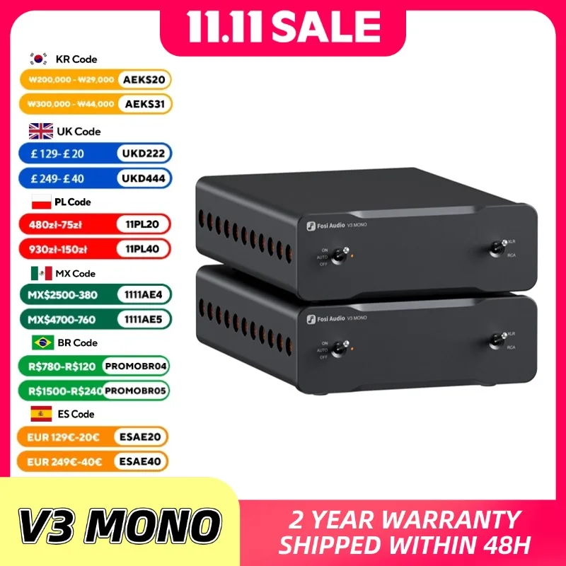 Fosi Audio V3 Mono Stereo Power Amplifier 2/2.1/3/4/5 Channel TPA3255 Mini Amp 240W Professional Amplifier