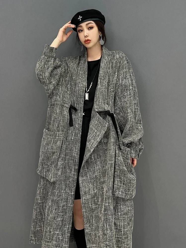 SHENGPALAE Women\'s Windbreaker Long Sleeves Lapel Trench Coat Loose High Waist Big Pocket Outerwear 2024 Spring Clothes 5R1162