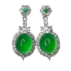 Natural Green Agate Egg Face Earrings 925 Silver Inlaid Ice Luxurious Jade Earrings Exquisite Fashion Jewelry Gift for Women