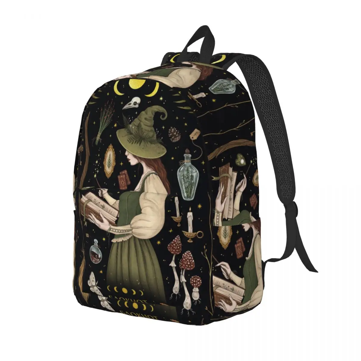 Witch Reading Spellbook Gothic With Magical Items Halloween Backpack Daypack Kids BookBag School Bag Shoulder Bags for Men Women