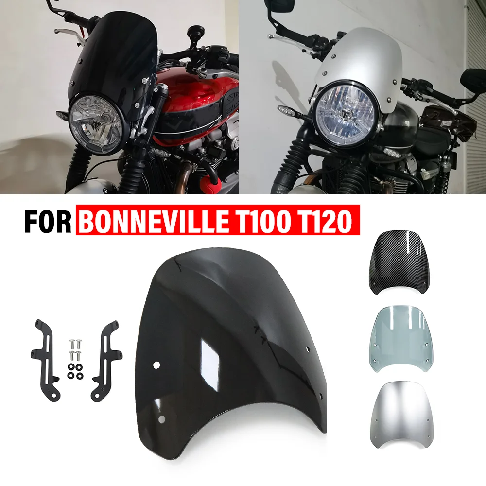 Motorrad-Windschutzscheibe für Bonneville T120 T100 für Thruxton 900 Scheinwerfer-Fliegenschutz Windabweiser Schild Touring-Windschutzscheiben-Kit