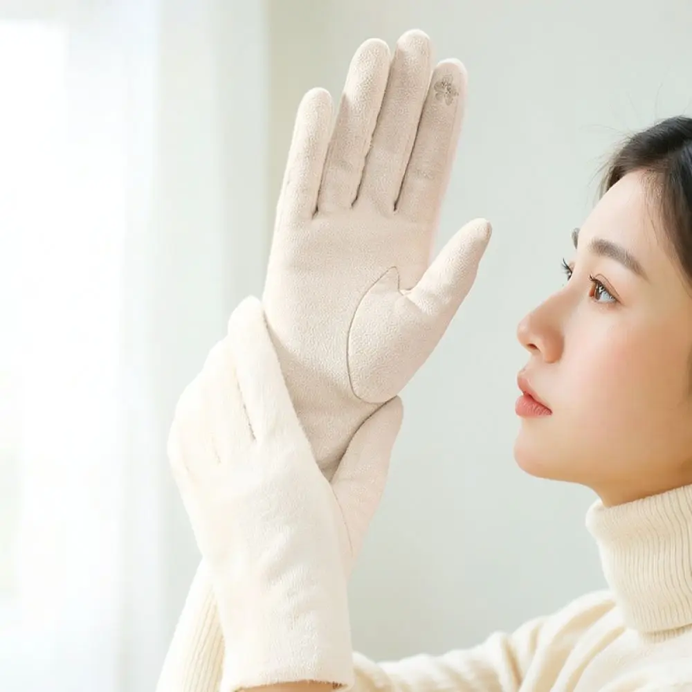 For Golovejoy Womens Winter Gloves Thickened Plush Warm Mittens Suede Fabric Windproof Touch Screen Outdoor Cycling Commuter