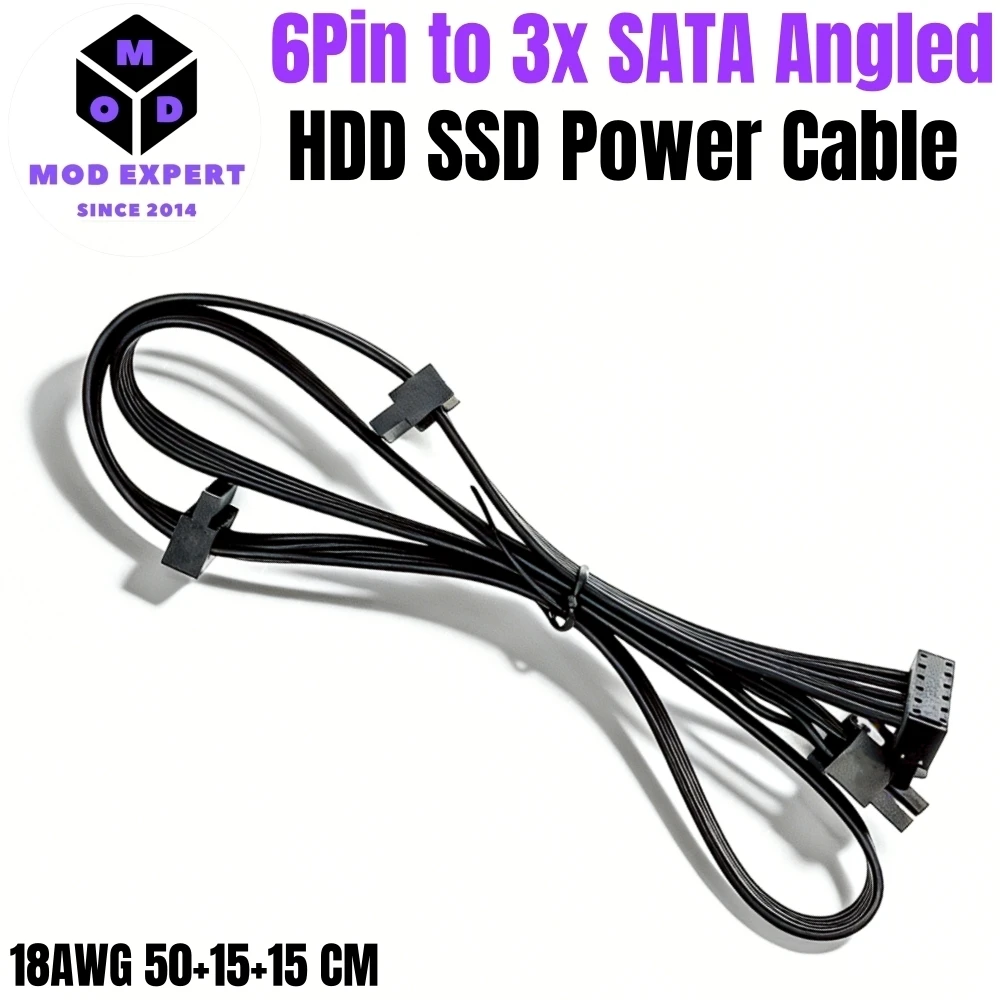

6Pin to 3 SATA Right Angle for Corsair CS850M, CS750M, CS650M, CS550M, CS450M Type 3 Modular PSU, SSD HDD Power Cable 50+15+15CM