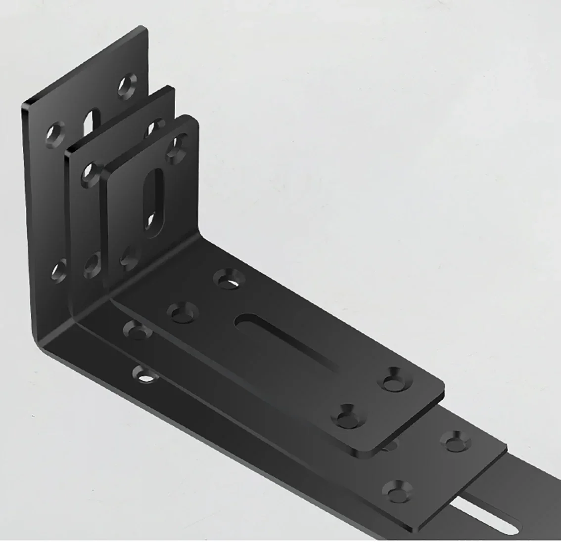 Black L-shaped heavy-duty bracket, 90 degree slotted corner bracket, suitable for DIY furniture repair rack