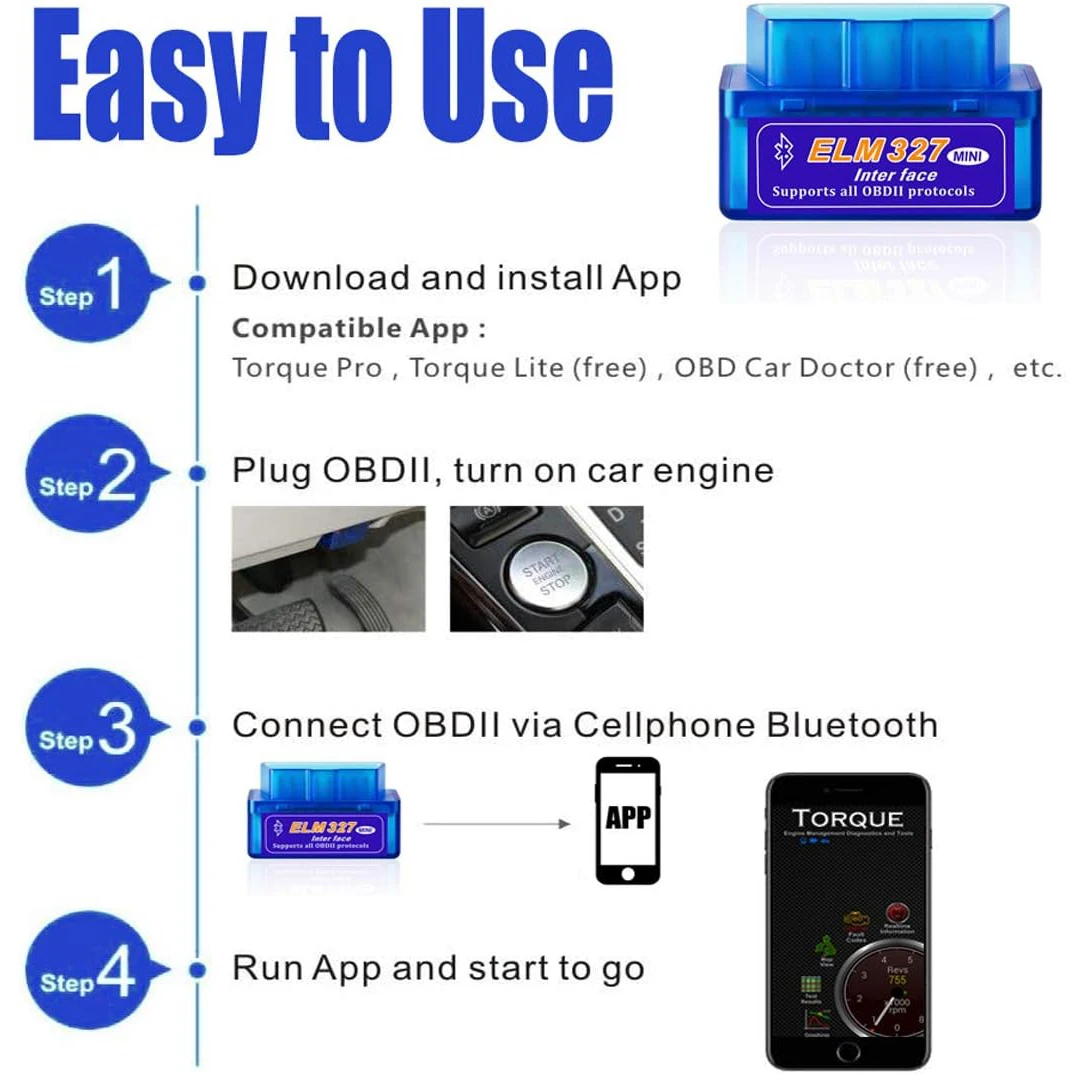 ELM327 V2.1 OBD2 Leitor de Código, Bluetooth 5.1 Auto Diagnóstico Scanner Ferramenta para Android com CD-ROM, OBDII