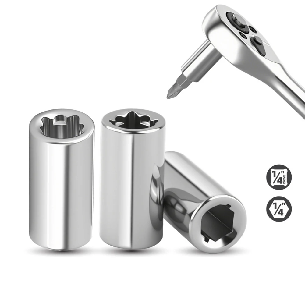 2pcs 1/4 Sleeve Screwdrivers Ratchet Socket Adapter Conversion Head Repair Hand Tool Parts Accessories