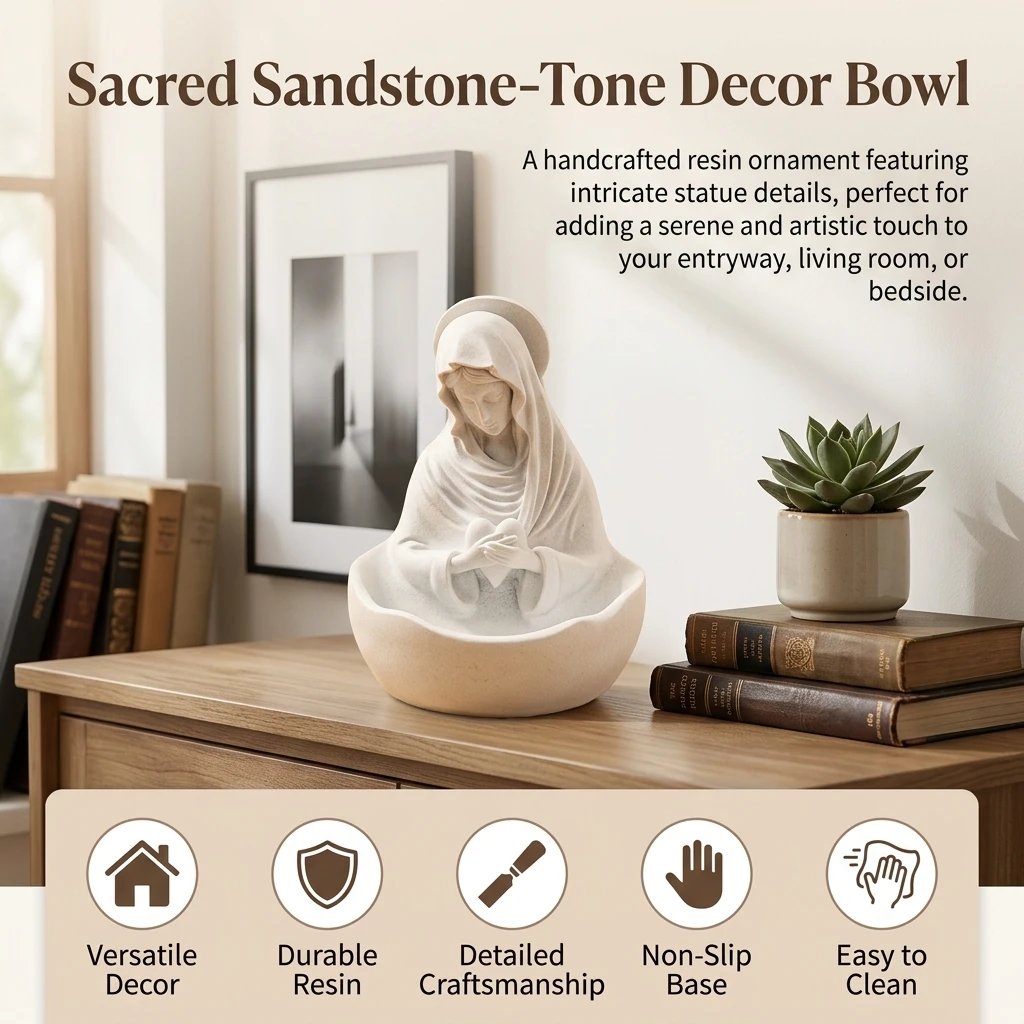 Elegant Statue Decorative Bowl Sandstone Resin Art Ornament for Living Room Study Antique Religious Home Decor Gift Item