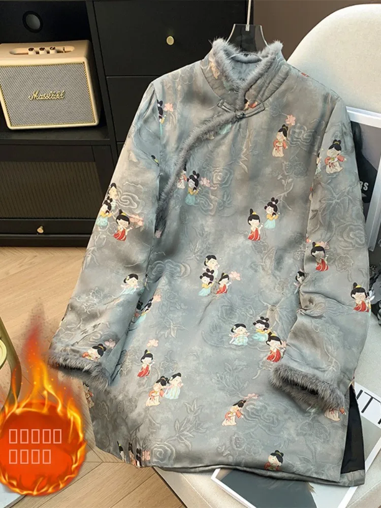 

Премиальная утепленная хлопковая куртка с традиционным китайским дизайном для женщин, зимняя, теплая, модная, устойчивая к износу