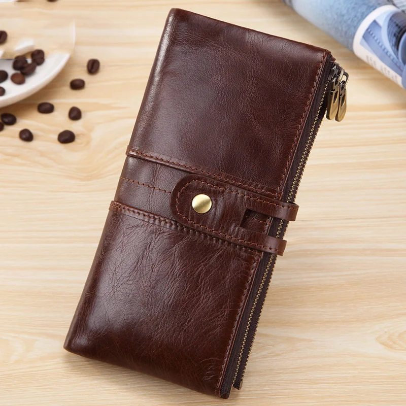 

Leather Causal Men's Purse Wallet top layer genuine leather long wallet pures for credit card 2 zippers bifold men wallets