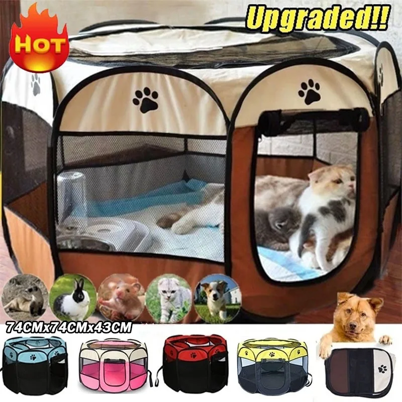 Portable Foldable Pet Tent Kennel Octagonal Fence Puppy Shelter Easy To Use Outdoor Easy Operation Large Dog Cages Cat Fences