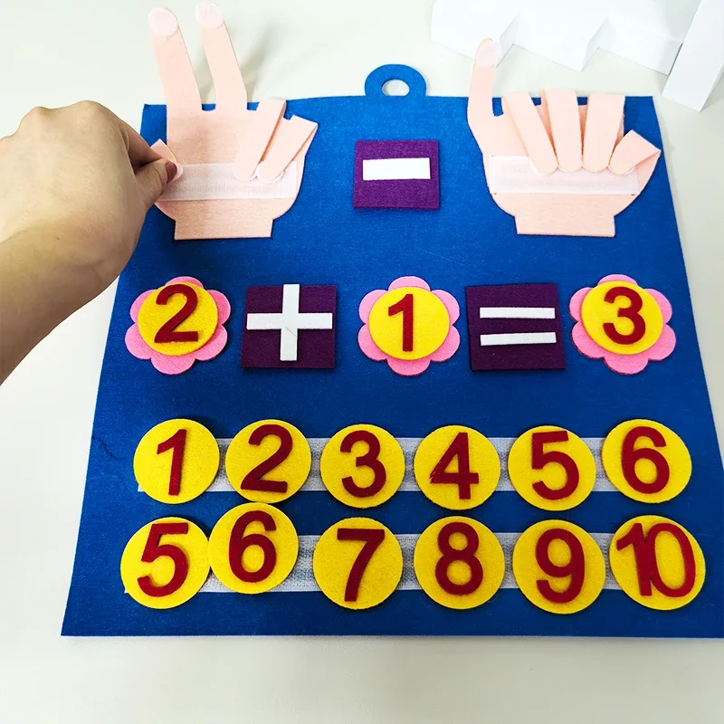 Placa de atividades de feltro montessori para crianças de 2 a 5 anos, brinquedos sensoriais de matemática educacional precoce, presente de aprendizagem de viagem para crianças pequenas