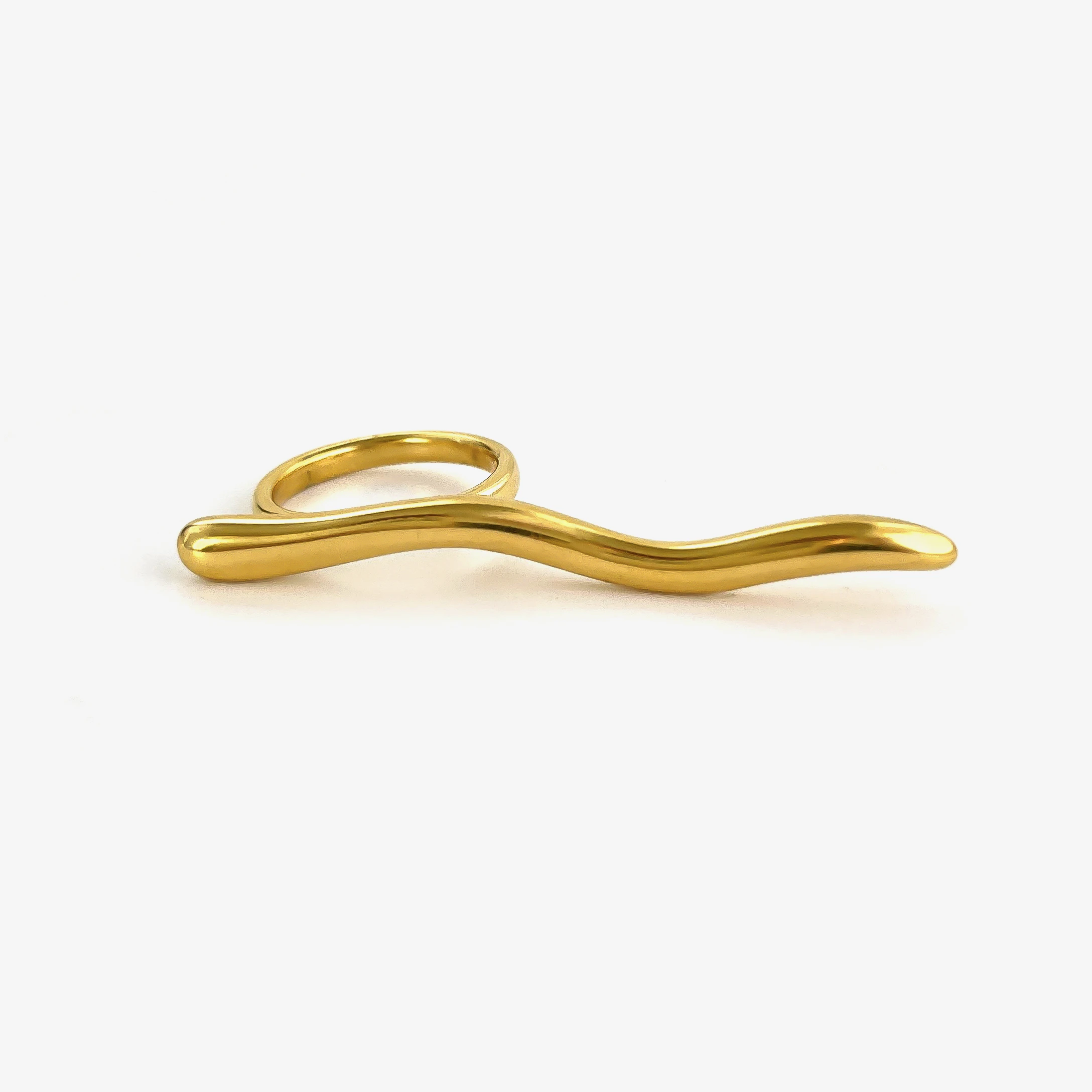 Peri\'sbox Waterproof Gold Plated Ripple Metal Lines Geometric Rings for Women Men Punk Minimalist Stainless Steel Unique Jewelry