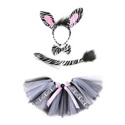 4Pcs Zebra Costume Set Zebra Ears Headband Tail Tutu Skirt Bowtie for Kid Halloween Christmas Animal Cosplay Accessories M6CD