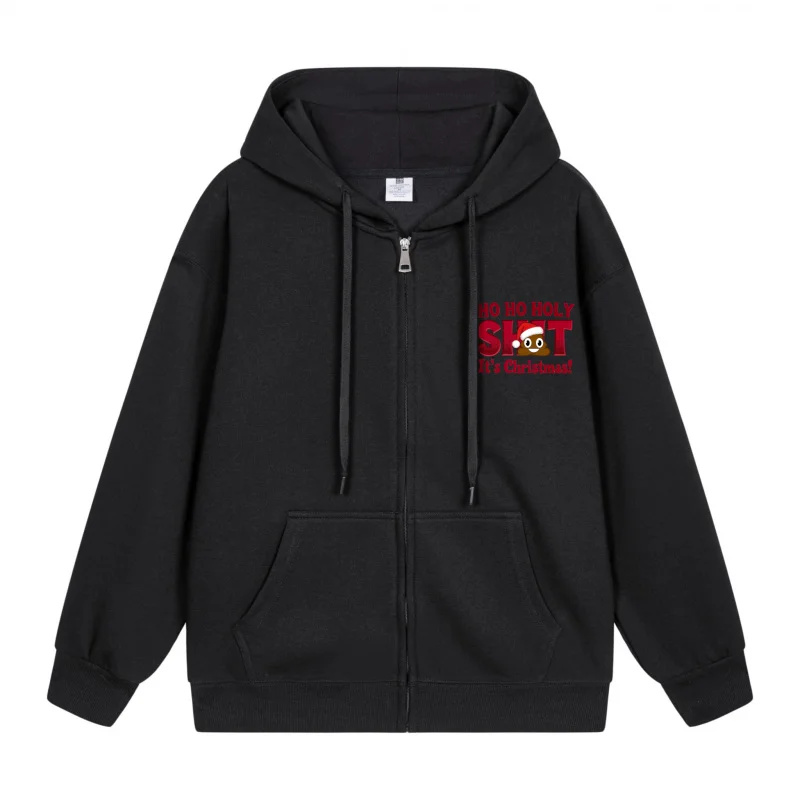 

Men's Zip-Up Hoodie Black Hoodie Red Text On Black Background With Zipper Closure Christmas in 2025 Festive Print