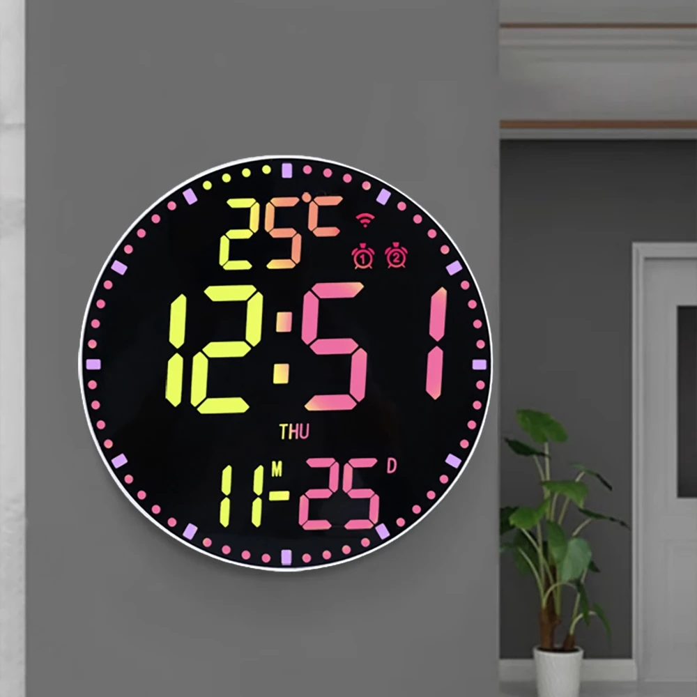 LED Digital Wall Clock Multifunctional Wifi App Control Household Daily Alarm Clock Wall Hanging Colorful Intelligent Clocks