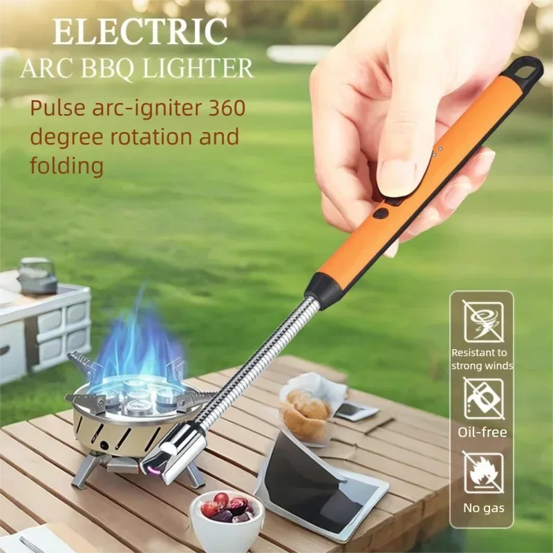 6 Pack 360 ° rotating windproof metal pulse electronic USB charging lighter multifunctional tool, suitable for kitchen barbecue