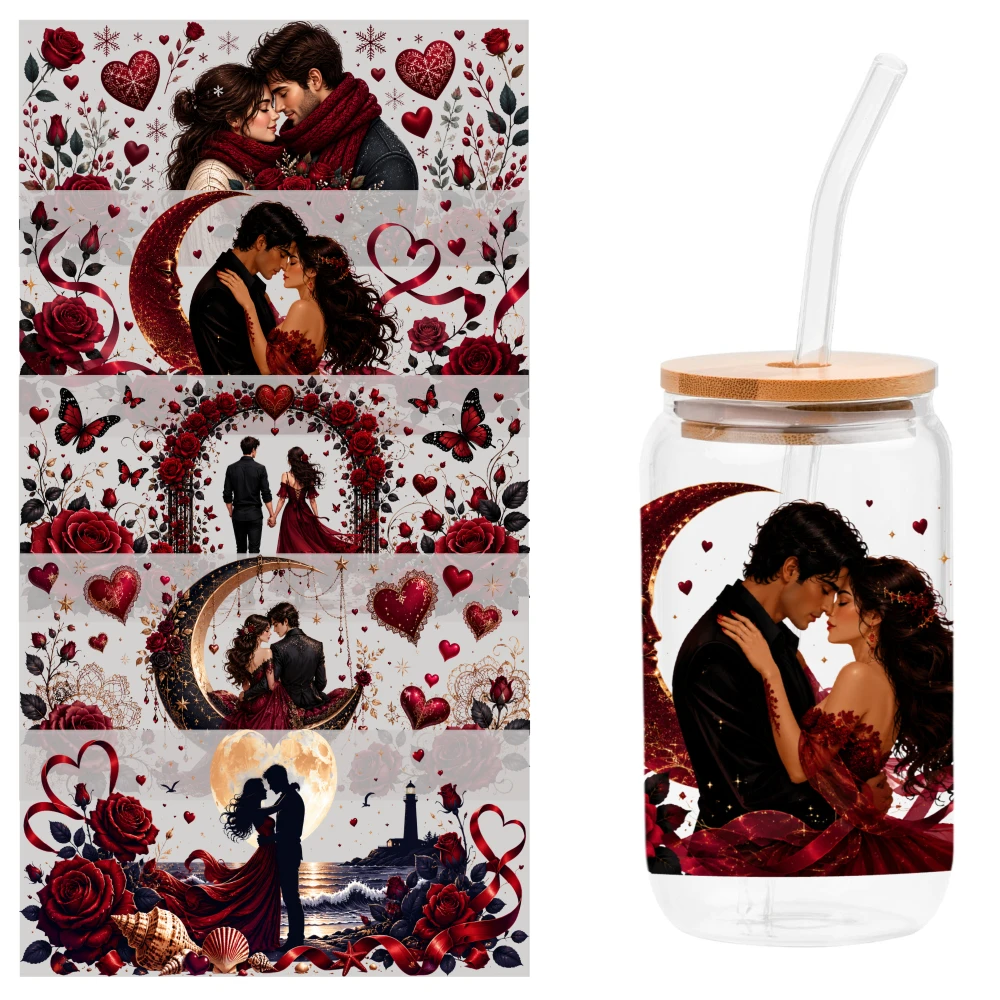 5 Sheets Romantic Couple Embrace UV DTF Stickers Waterproof Rub on Transfers for 16 oz Tumbler UV DTF Transfer Stickers for