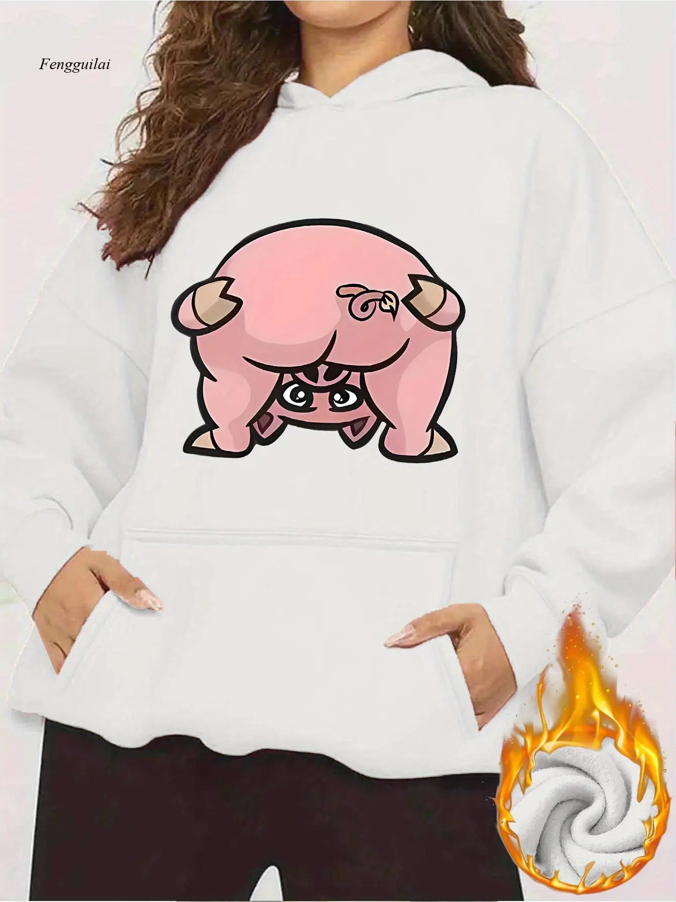 هوديي برسومات الخنزير الوردي المضحكة - سويت شيرت وردي ناعم مع جيب أمامي، بلوفر كاجوال مريح للاستخدام اليومي والمناسبات ذات الطابع الشخصي #1