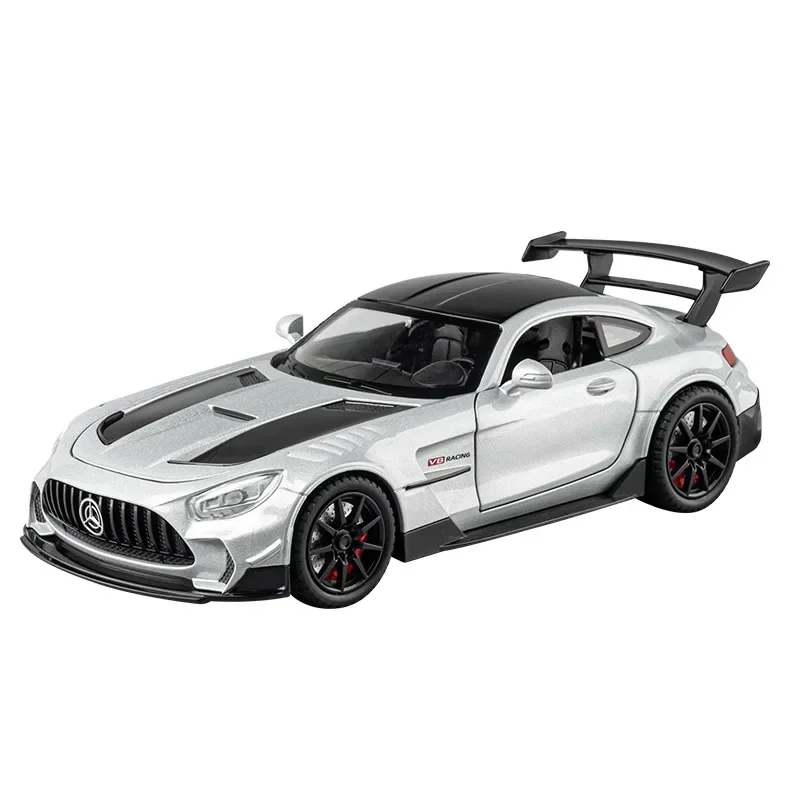 1:22 Mercedes- GTR Sports Car Simulation Diecast Metal Alloy Model Car Sound Light Pull Back Collection Kids Toy Gifts