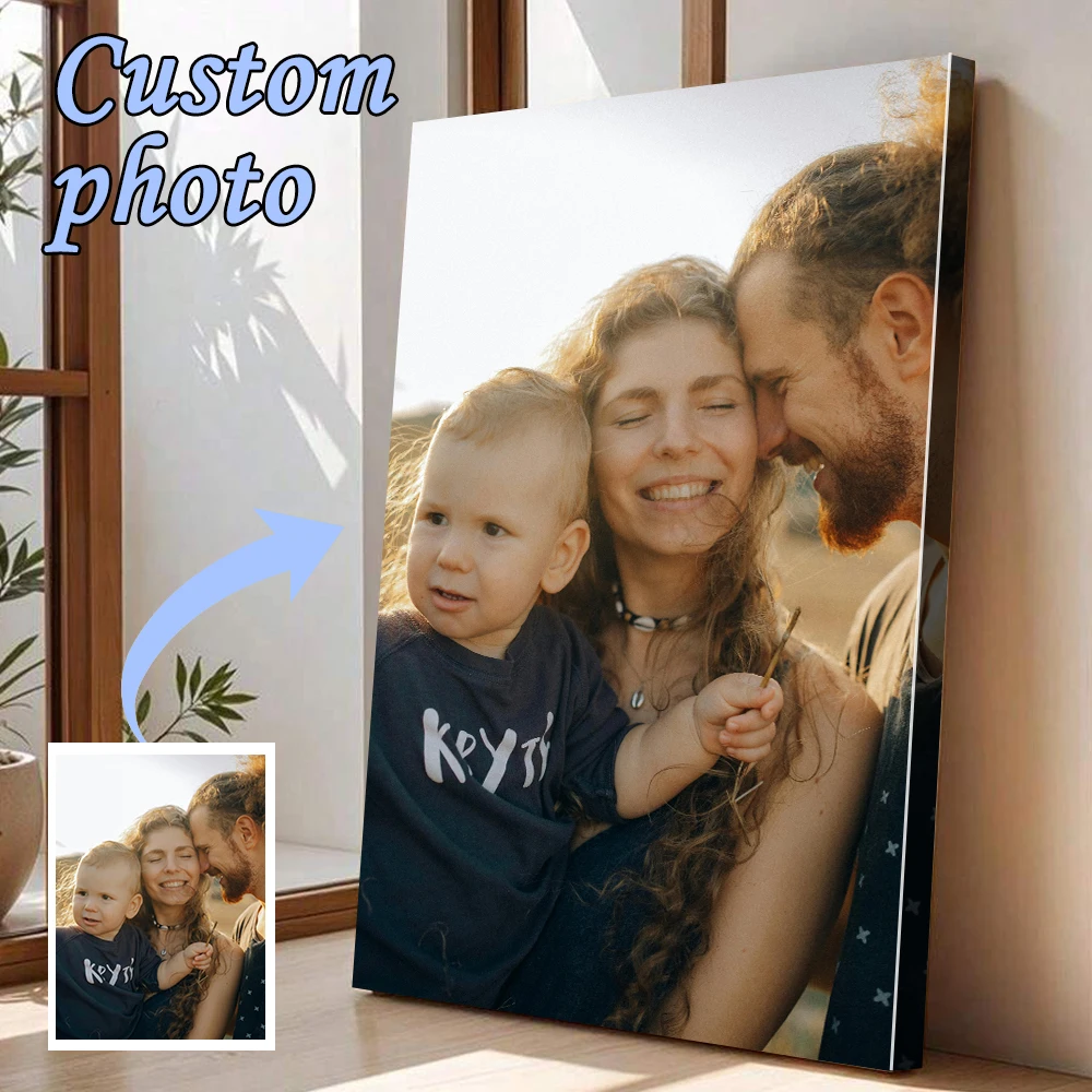 1 Pc Customized Photos on Canvas with DIY Wood Frame or frameless poster,Personalized Custom Photos for Your Lover,family,friend
