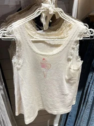 Sweet Angel Print Lace Tank Tops Women Streetwear Sexy Sleeveless Soft Cotton Slim Crop Top Summer Vintage Casual Y2k Clothes