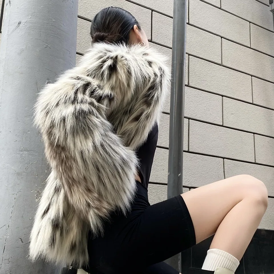 WomenThick Warm Fox Faux Fur Coats Y2k Short Coat Open Stitch Elegant Casual Full Sleeve Punk Autumn Winter 2024 Streetwear