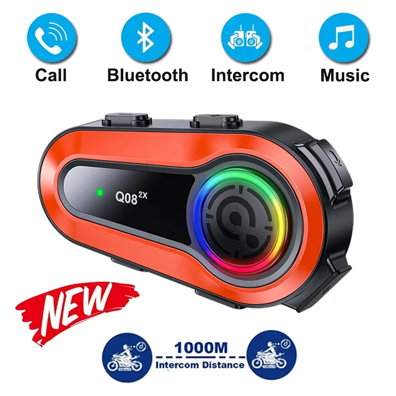 Q08-2X motorcycle bluetooth 1000m intercom headset helmet new waterproof rider smart ai voice call music headset