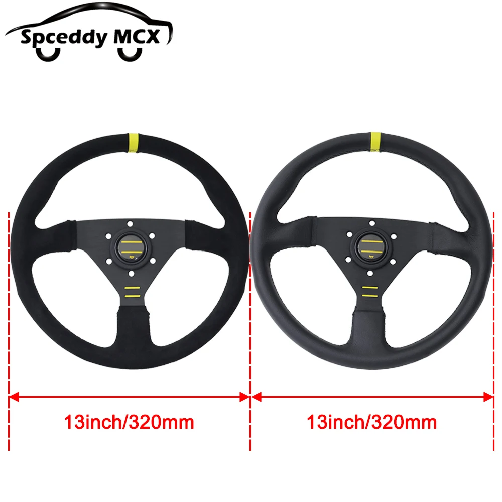 Spceddy MCX Suede Steering Wheel 13inch 320mm Flat Racing Sport Real Leather Car Steering Wheel Universal 251110