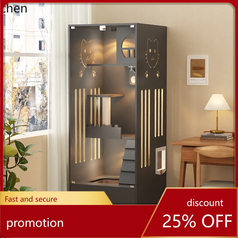 

ZML luxury cat villa small apartment cat litter box integrated does not occupy a solid wood cat cabinet