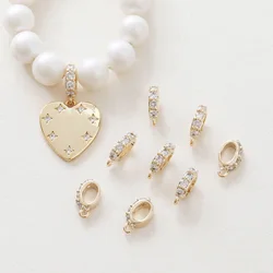 4PCS 14K Gold Plated Inlaid Pendant Round Zircon Split Ring Buckle Necklace Bracelet DIY Findings Jewelry Material Accessories