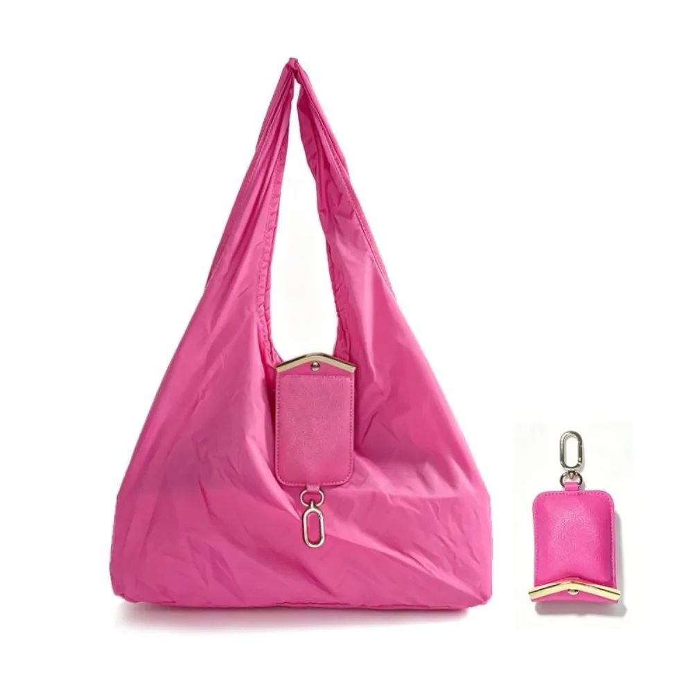 Solid Color Key Chain Tote Bag Space-Saving Mini Foldable Shopping Bag Tear-Resistant Ultra-Lightweight 2-in-1 Bag Charm Pouch