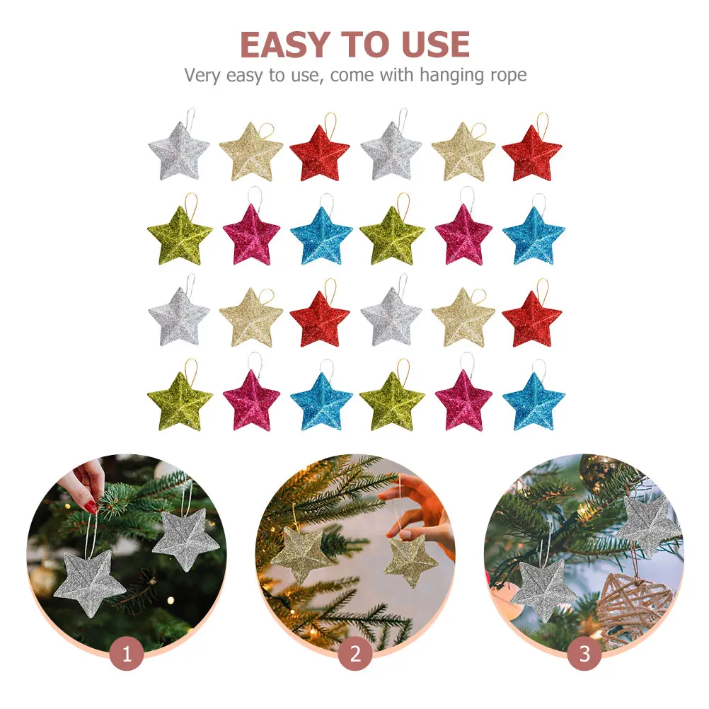

30pcs Christmas Star Pendants Glitter Plastic naments for Tree Decor Party Supplies Festive Occasions Home Decorations
