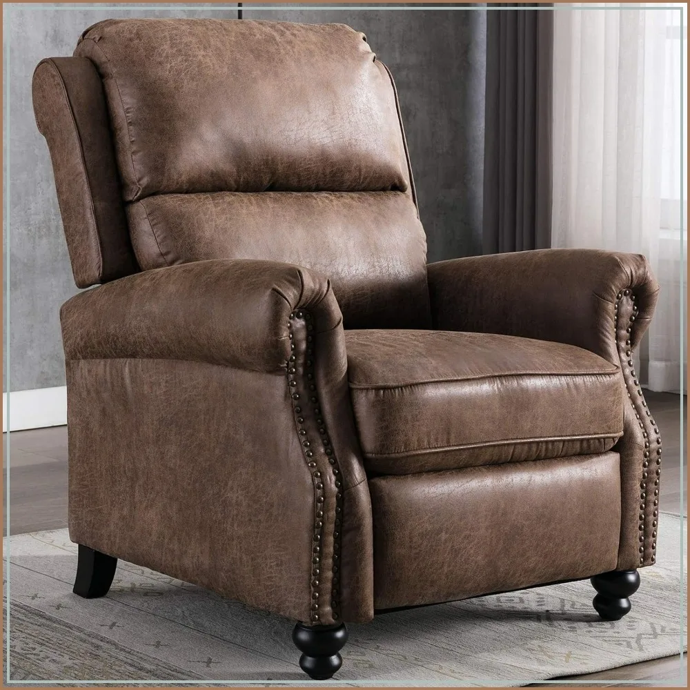 Faux Leather Pushback Recliner Chair with Rivet Accent for Living Room Chocolate