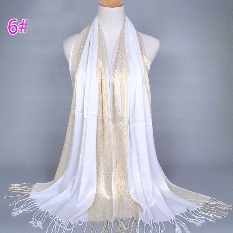 2024 Luxury Brand Women Gold Cotton Solid Color Muslim Head Scarf Shawls and Wraps Glitter Pashmina Bandana Female Foulard Hijab