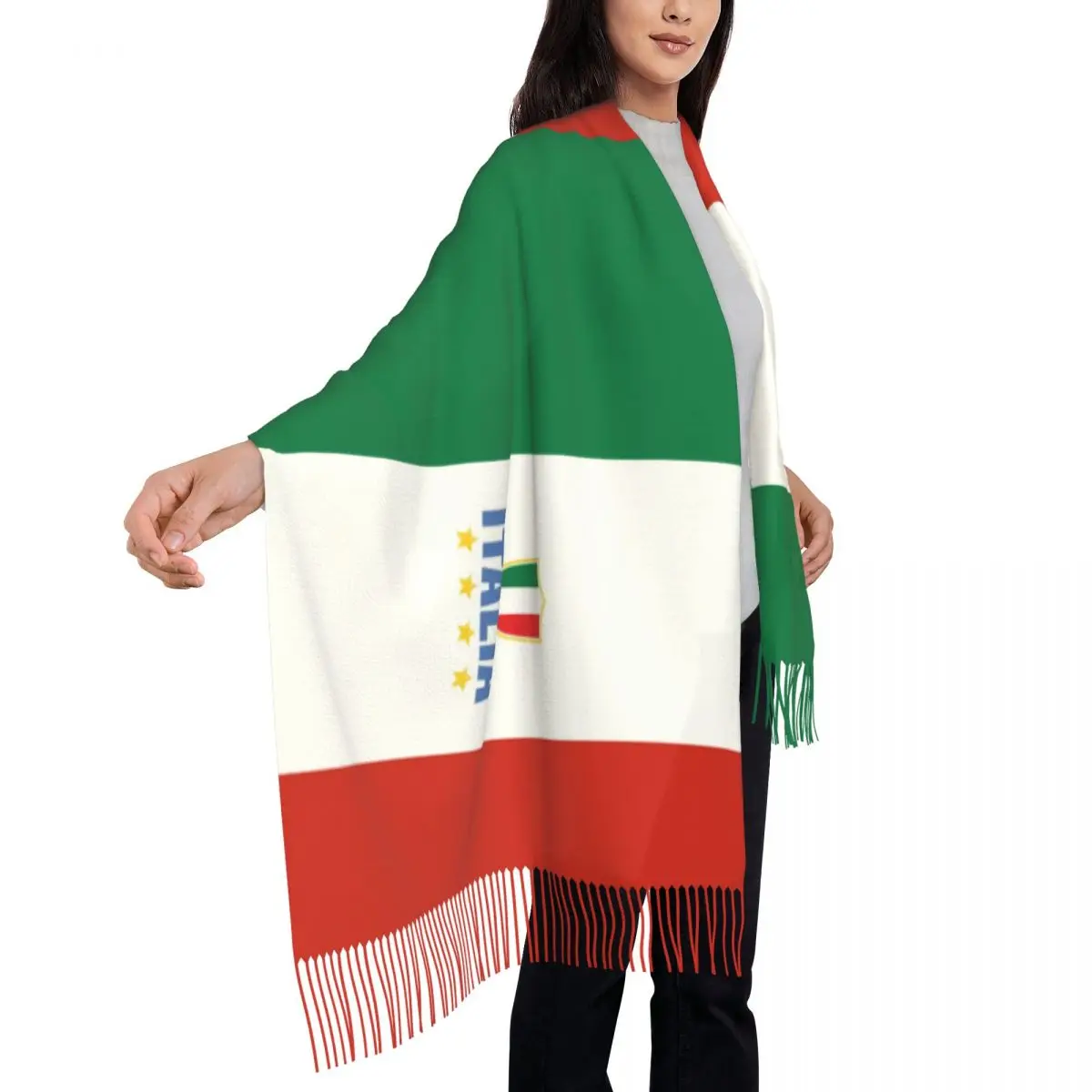 Custom Flag Of Italy Scarf Wrap Women Long Winter Fall Warm Tassel Shawl Unisex Scarves